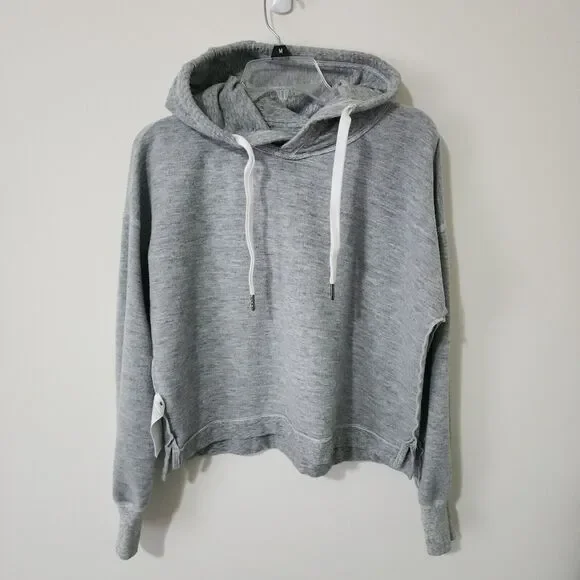 Abercrombie & Fitch Womens Short Oversized Fleece Hoodie Heather Gray A&F Size M - Picture 4 of 11
